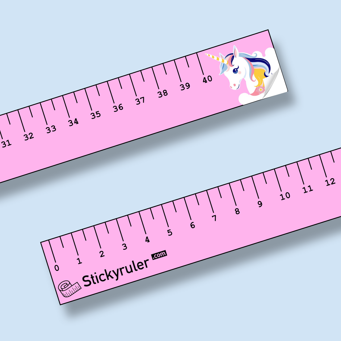 Kawaii Pink Bujo Ruler Decal Sticker Adhesive with Unicorn for Bullet Journal Arts and Crafts Drawing Sewing Cutting Desk