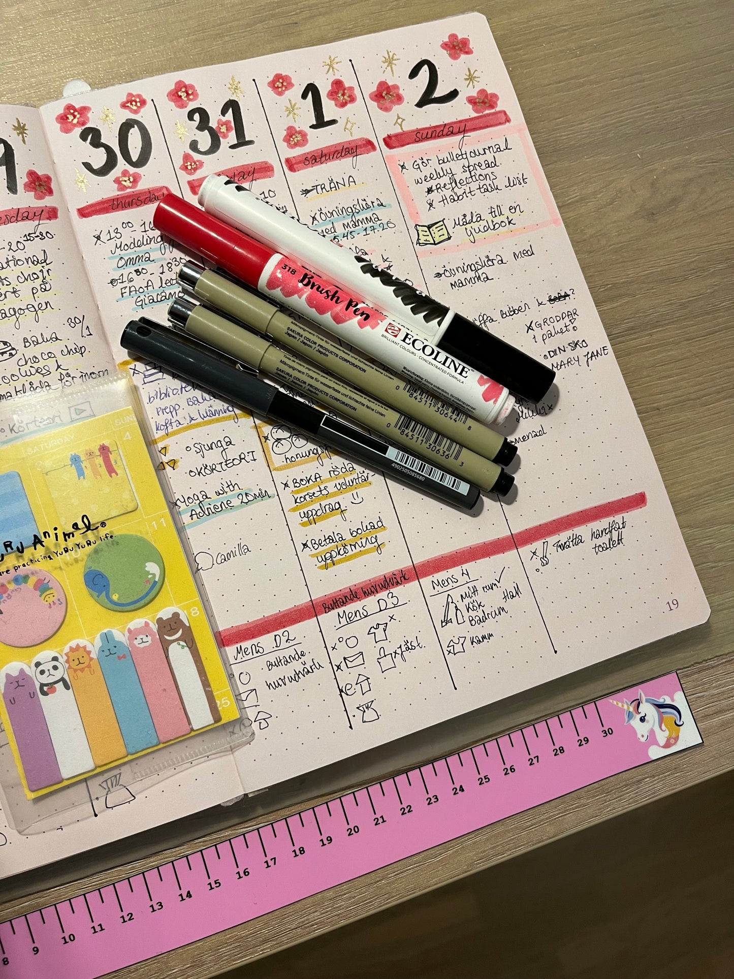 Kawaii Pink Bujo Ruler Decal Sticker Adhesive with Unicorn for Bullet Journal Arts and Crafts Drawing Sewing Cutting Desk